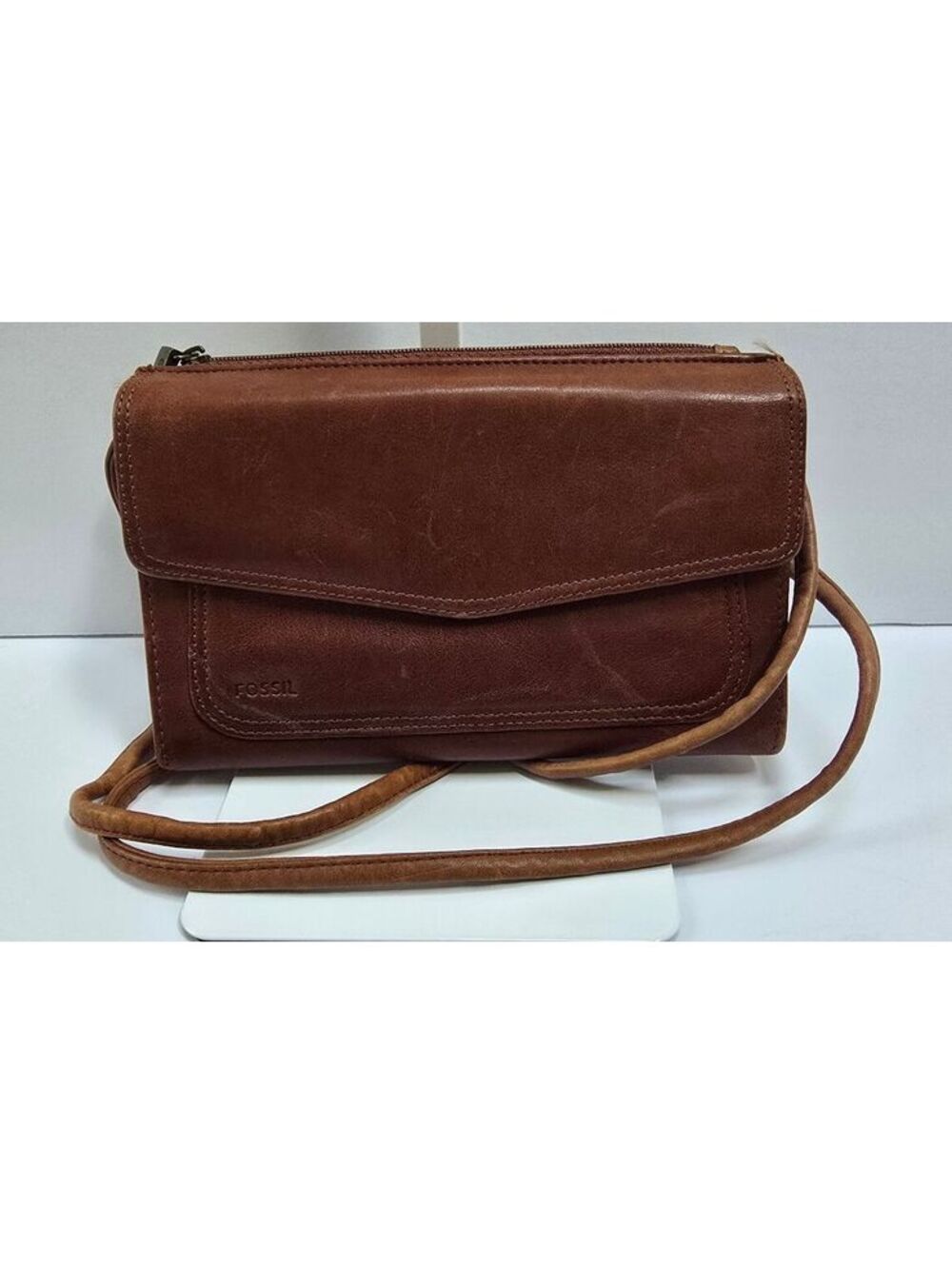 Fossil Brown Leather Organizer Crossbody Wallet Bag Vintage Style